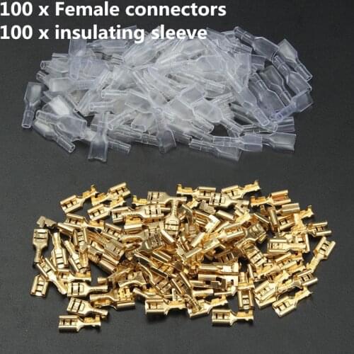 200PCS/100Pairs Male/Female Spade Crimp Terminals Electrical Insulating Sleeve Wire Wrap Connector for 22-16 AWG 0.5mm2-1.5mm2
