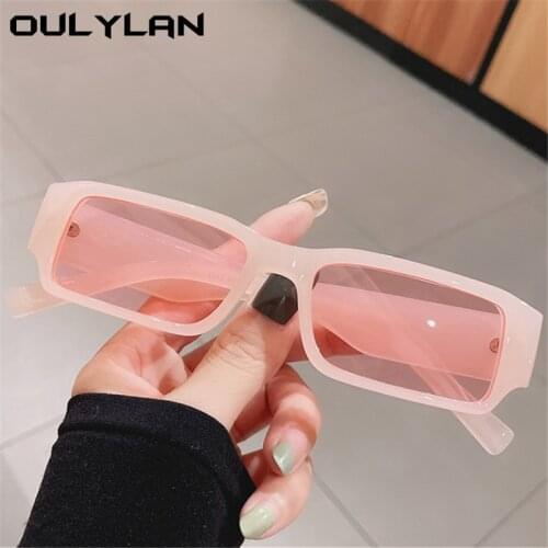 Oulylan Small Square Sunglasses Women Fashion Rectangle Sun Glasses Men Vintage y2k Eyewear Transparent Jelly Pink Shades UV400
