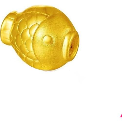Solid 24K Yellow Gold Bracelet Lucky Fish Knitted Beads Bracelet