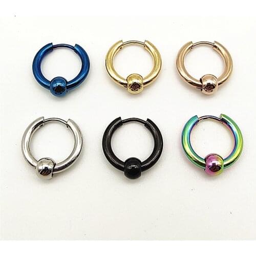 Pair Punk Personality Men Womens Stainless Steel Circle Earrings Small Circle Metal Ball Anti-allergic Buckle Earrings Jewelry