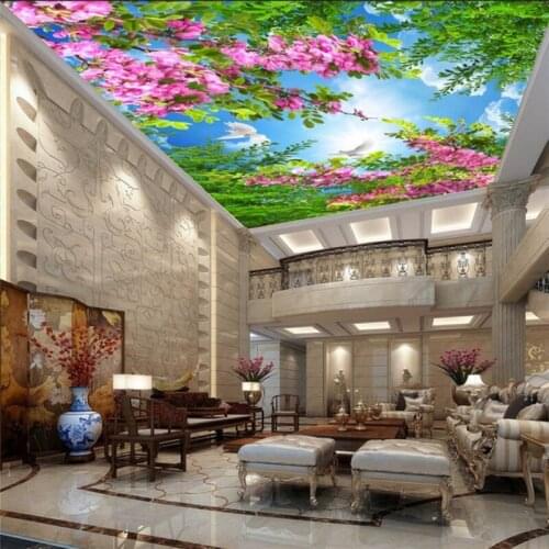 Custom wallpaper Blue sky and white clouds flower forest living room zenith 3d floor background 3d wallpaper Beibehang