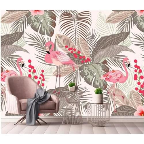 Custom wallpaper Nordic minimalist small fresh flamingo tropical leaves TV background papel de parede papier peint