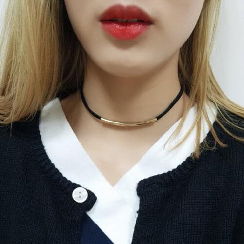 Poputton Black Velvet Chokers Necklaces for Women Jewelry Female Colllar Gold Color Tube Rope Choker Necklace Collier Femme 2018