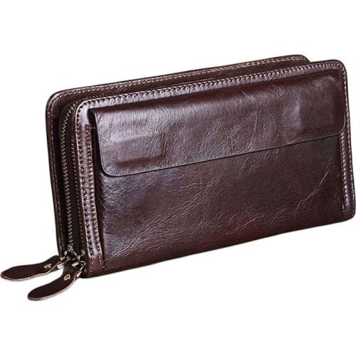 Luxurious men Clutch mens Genuine Leather Wallest Long Wallet Large Capacity Double Zipper Wallet Phone Bag For Male Clutch