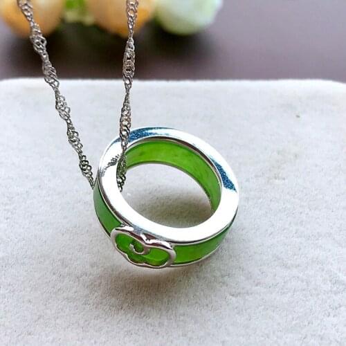 S925 Sterling Silver Inlaid Natural Hetian Jasper Ring Pendant Fashion