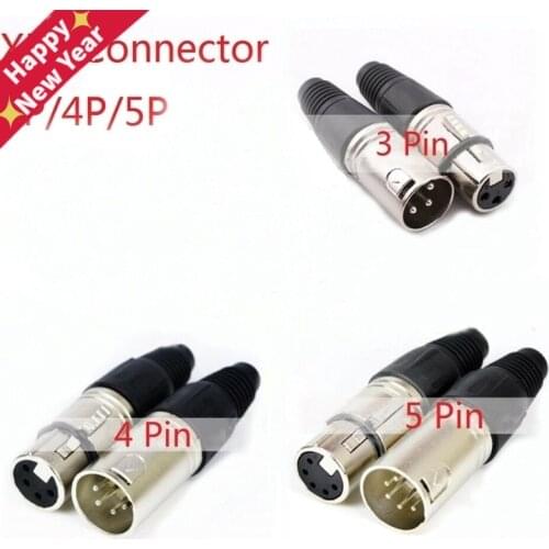 Male & Female 3-Pin 4-Pin 5-Pin XLR Microphone Audio Cable Plug Connectors Cannon Cable Terminals