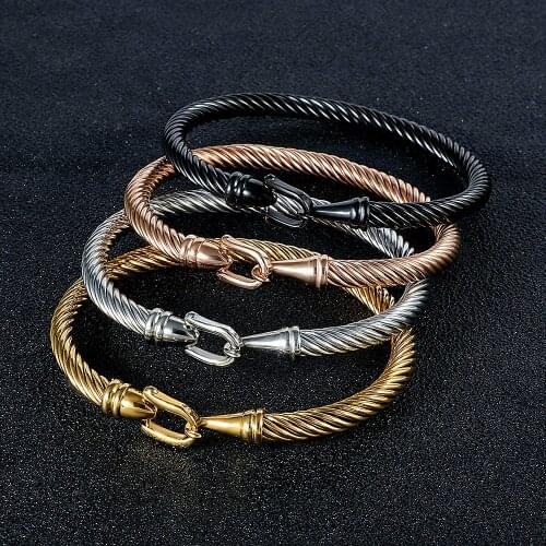 Fashion Brand Twist Cable Wire U Bangles for Women Vintage Jewelry Stainless Steel Love Charm Bracelets Gold Black Men Bangles