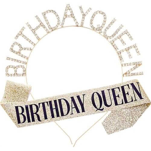 Bling Birthday Queen Crown Girl Women Rhinestone Crystal Birthday Decoration 21 30 40 50th Satin Sashes Anniversary Supplies