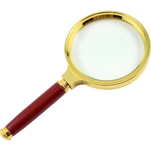 Portable Handheld 10X Magnifying Glass 60mm 70mm 80mm Retro Handle Magnifier Eye Loupe Glass Multi Outdoor Survival Tools