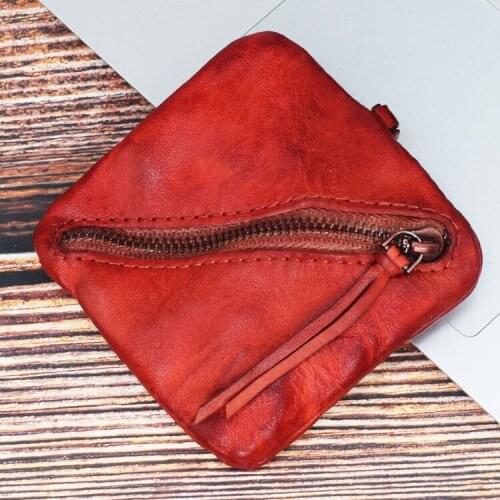 Vintage Crazy Horse Leather Coin Purse Soft Men Women Card Coin Key Holder Zip Leather Wallet Pouch Bag Purse Gift