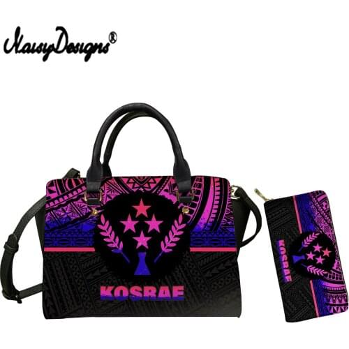 NOISYDESIGNS Gradien Polynesian Kosrae Tribe Pattern Handbags For Women 2021 Leather Crossbody Bag Fashion Wallets And Handbags