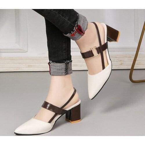 2021 Fashion Sandals Hollow Thick Heel Sandals High Heels Shallow Mouth Pointed Toe High Heels Feminine High Heels Large Size 43