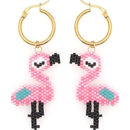 Go2Boho Flamingo Earring Drop Dangle Earrings For Women Trendy Miyuki Beads Statement Jewelry Pink Bird Animal Pendiente