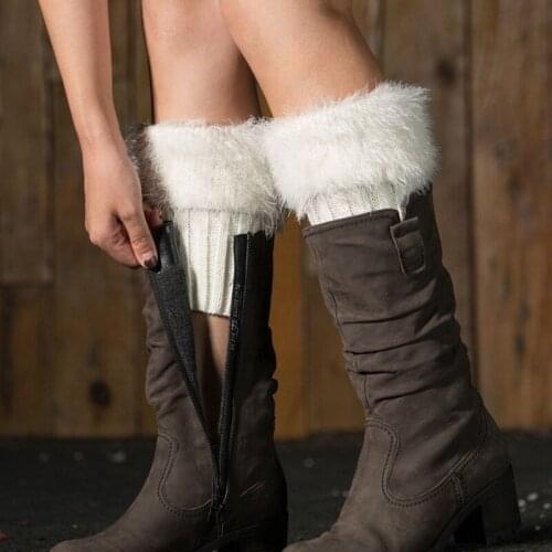 New Faux Fur Leg Warmers Knitted Boot Covers Woolen Leg Warmers Short Turn-over Solid Color Socks Women SA298