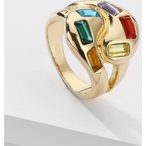 Women Fashion Jewelry Colorful Crystal Band Ring Yin & Yang Statement Rings