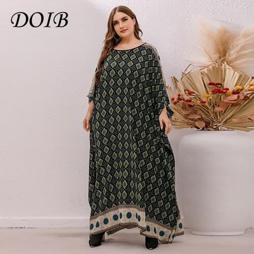 DOIB Women Plus Size Dress Print O Neck Oversize Desses Large Size Female Dress 2021 Summer Sashes Sleeveless Dress