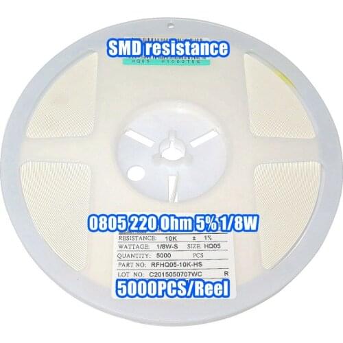 1 Reel 0805 220R 220 Ohm 5% 1/8W SMD Resistance 5000PCS/Reel