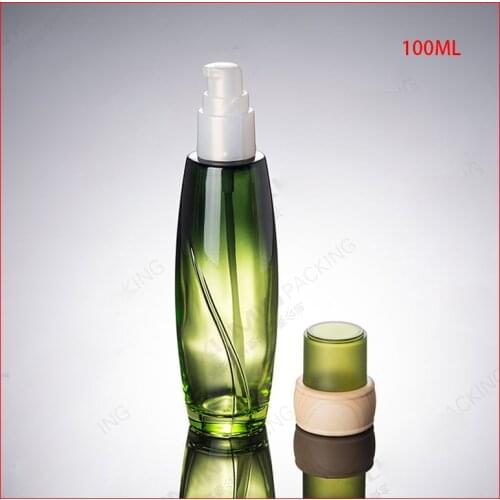 100ml green glass lotion bottle press pump bottle cosmetic container glass bottle 200pcs/lot