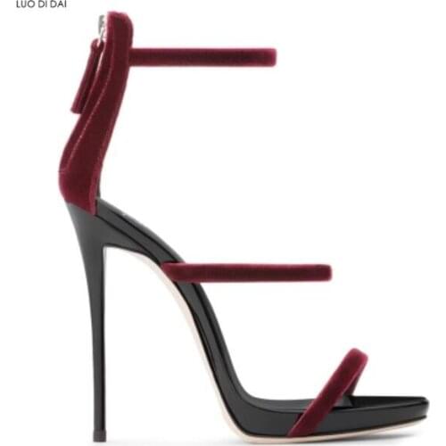 2020 fashion women party shoes open toe sandals thin heel sexy low platform sandals gladiator sandals zip up velvet high heels