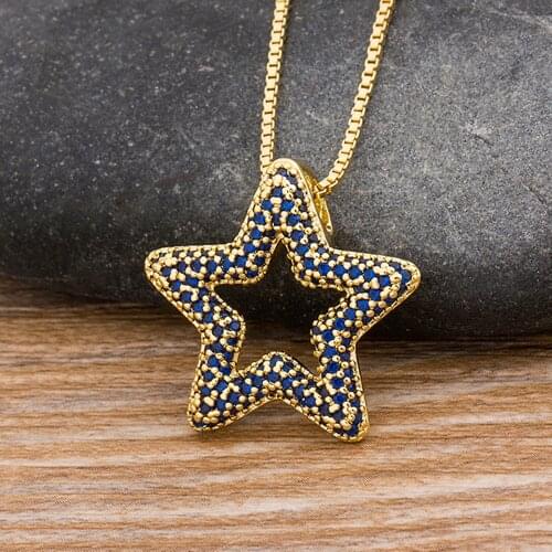 2021 Star Womens Pendant Necklace Fashion Female Cubic Zirconia Choker Necklaces Gold Color Party Jewelry Simple Ladies Gifts
