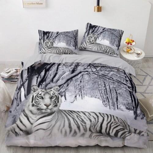 3D Bedding Sets Black Duvet Quilt Cover Set Comforter Bed Linen Pillowcase King Queen 245x210cm Size Animal Tiger Design Printed