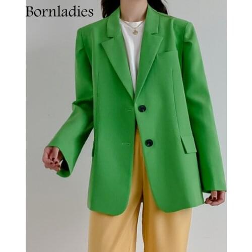 Bornldies High-quality Office Ladies Loose Green Blazer 2021 Spring Summer Fashion Notched Collar Single-breasted Suits Coats