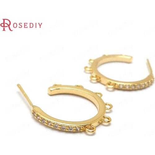 C963)4 pieces 21.5x20mm 24K Gold Color Brass and Zircon with 6 Hanging Holes Circle Stud Earrings High Quality Jewelry Findings