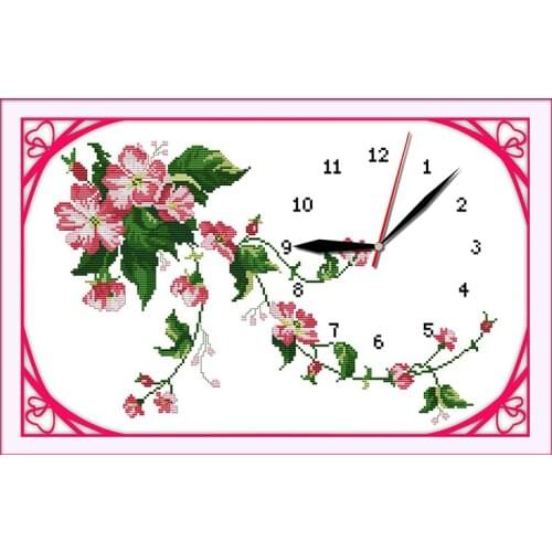 Wild rose clock dial cross stitch kit 14ct 11ct count print canvas wall clock stitching embroidery DIY handmade needlework