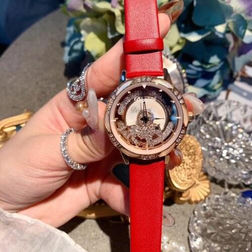Lovely Crystal Horse Spinning Watches for Women Creative Animal Watch Quartz Original Brand GOOD LUCK Rotating Wrist watch 3Bar