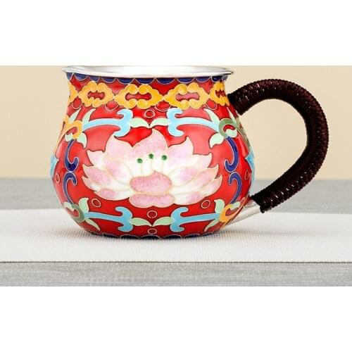 Pure silver 999 fair cup handmade cloisonne lotus in old-fashioned retro household sterling silver tea set
