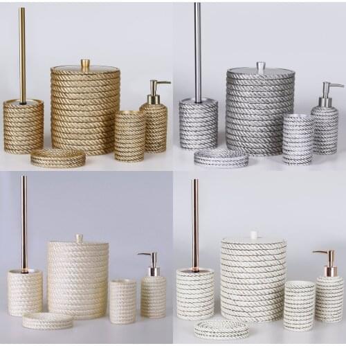 SELİM HOME BATHROOM ACCESSORIES 5 PİECES BATHROOM SET,RESISTANT RESIN MATERIAL LIQUID SOAP TRASH CAN DISPENSER,SOLID SOAP ROPE