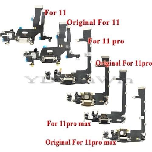 5pcs USB Charging Charger Port Flex Cable For iPhone 11 11pro Max Dock Connector With Microphone IC Ribbon Original Replacement