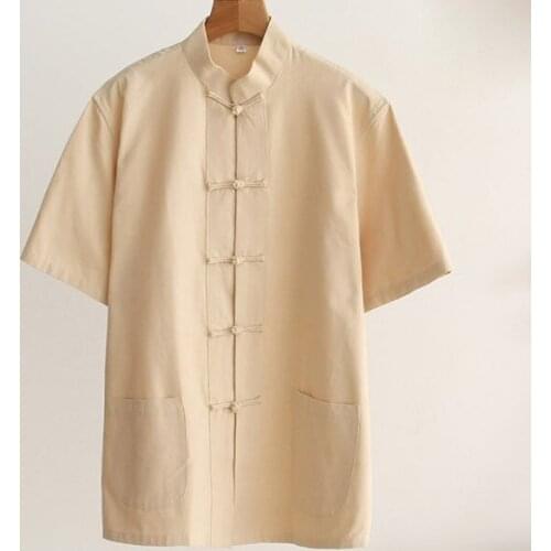 12color cotton tang suit men martial arts short sleeve wing chun kung fu uniforms lay meditation tai chi shirts grey/blue/red