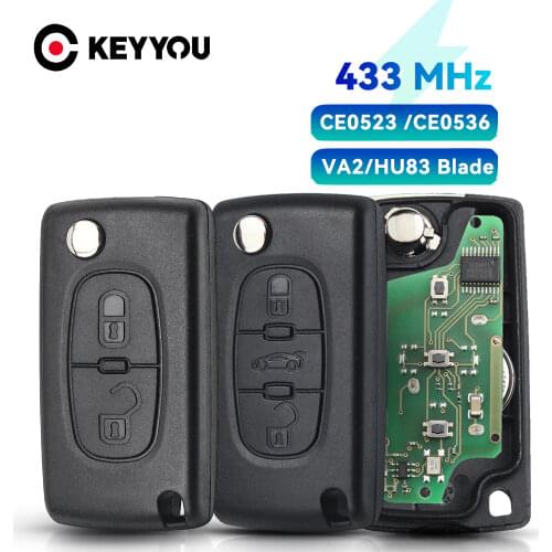 KEYYOU For Citroen C2 C3 C4 C5 C6 C8 3 Buttons light Flip Remote Car Key Fob VA2/HCA Blade CE0523 ASK 433Mhz ID46 PCF7941