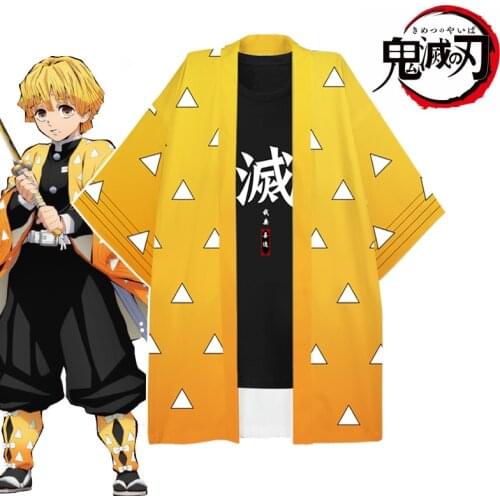 Kimetsu No Yaiba Demon Slayer Agatsuma Zenitsu Cosplay Costume Kimono Cloak Shirt Pants Top Clothes Uniform Outfit Halloween