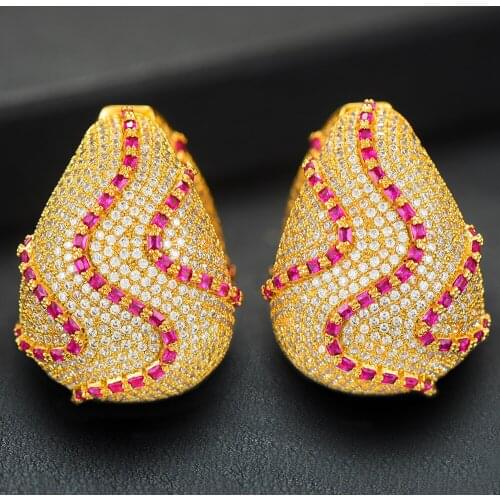 LARRAURI Charms Elegant Big Statement Hoop Earrings For Women Fashion Jewelry Trendy Cubic Zircon Wedding Bridal DUBAI Earrings