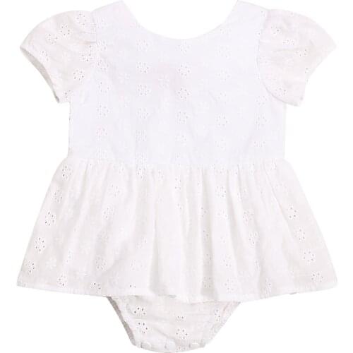 FOCUSNORM 0-24M Summer Baby Girls Sweet Rompers Lace Flowers Ruffles Short Sleeve Lace Up Jumpsuits