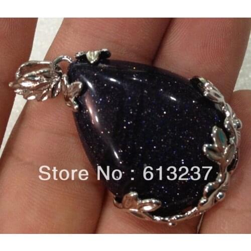 HOT!hot free Shipping new 2014 Fashion Style diy Natural BLUE GOLD-color STONE SAND STONE BEAD PENDANT 18KGP MY5220