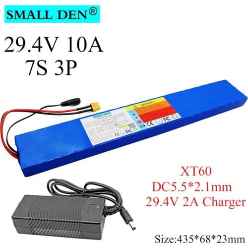 24V 10Ah 7S3P 18650 li-ion Rechargeable battery pack DC 29.4v electric bicycle moped Balancing scooter with BMS and 2A Charger