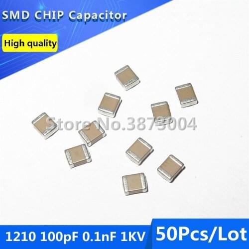 50pcs 1210 100pF 0.1nF 1KV 1000V 5% Thick Film Chip Multilayer Ceramic Capacitor