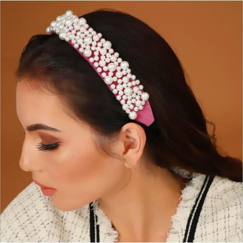 Fashion Trend Faux Pearl Headband Women Large Wide Hair Hoop Headwear Female Korea Cute Statement ZA Hairbands Jewelry Christmas