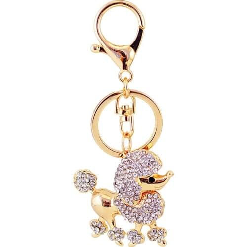 Cartoon Creative Poodle Keychain Fashion Metal Crystal Diamond Dog Women Bag Accessories Pendant Charm Jewelry Keyring Fine Gift