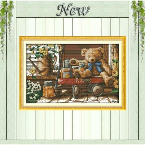 Lovely Honey Bear Cartoon toy Decor Painting Counted Printed on canvas DMC 14CT 11CT Cross Stitch Needlework Kits Embroidery Set