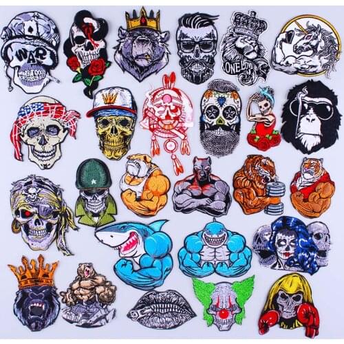 Punk Bear Tiger Patches on clothes Sport Embroidered Patches For Clothing thermoadhesive patches Applique Skull Patch For Jacket