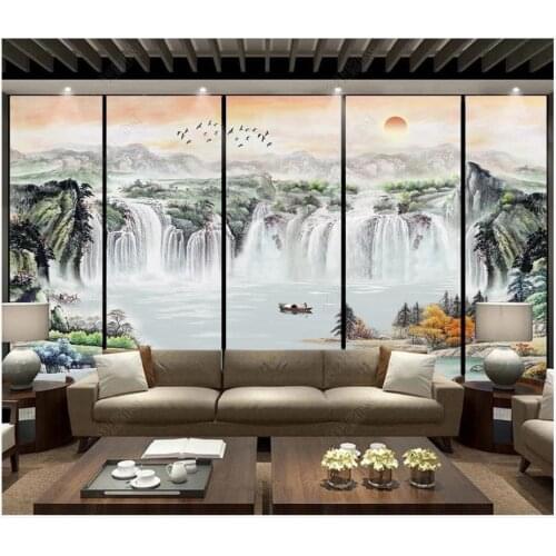 Custom photo wallpaper for walls 3 d mural Beautiful scenery of waterfalls, mountains and rivers, TV background wall papers