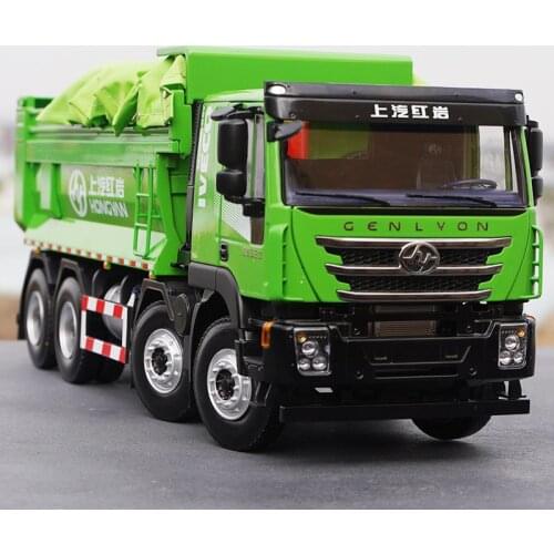 Original factory Green/Red 1:24 SAIC Hongyan IVECO GISINFO intelligent 8*4 diecast dump truck model for gift, collection