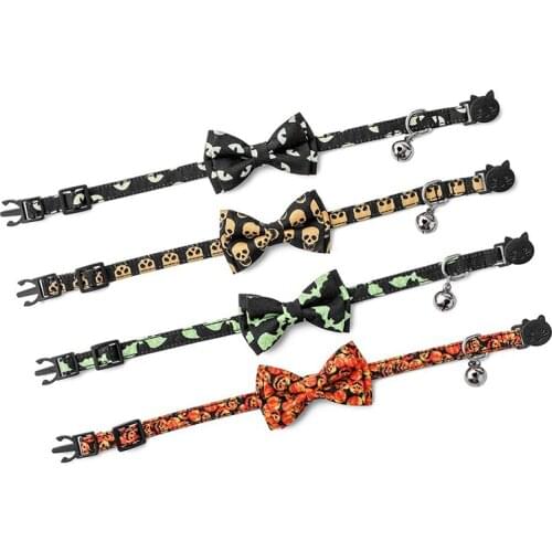 Legendog Halloween Pet Collar Bowknot Pumpkin Detachable Puppy Necklace With Bell For Cats Dogs Collars Festival Pet Supplies