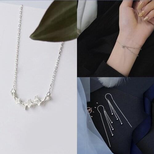 925 Sterling Silver Pin Star, Bell, Ball, Broken Flower Necklace, Bracelet, Earrings and Other Exquisite Fashion Jewelry Set