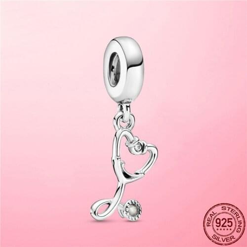 2020 Summer Hot 925 Sterling Silver Stethoscope Heart Dangle Charm fit Original Beads Bracelet Silver DIY jewelry Making gift