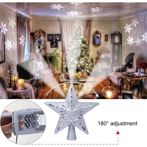 3D Hollow Gold/Sliver Star Topper Projection Light with Built-in Rotating LED Ball for Christmas Tree Decoration FKU66